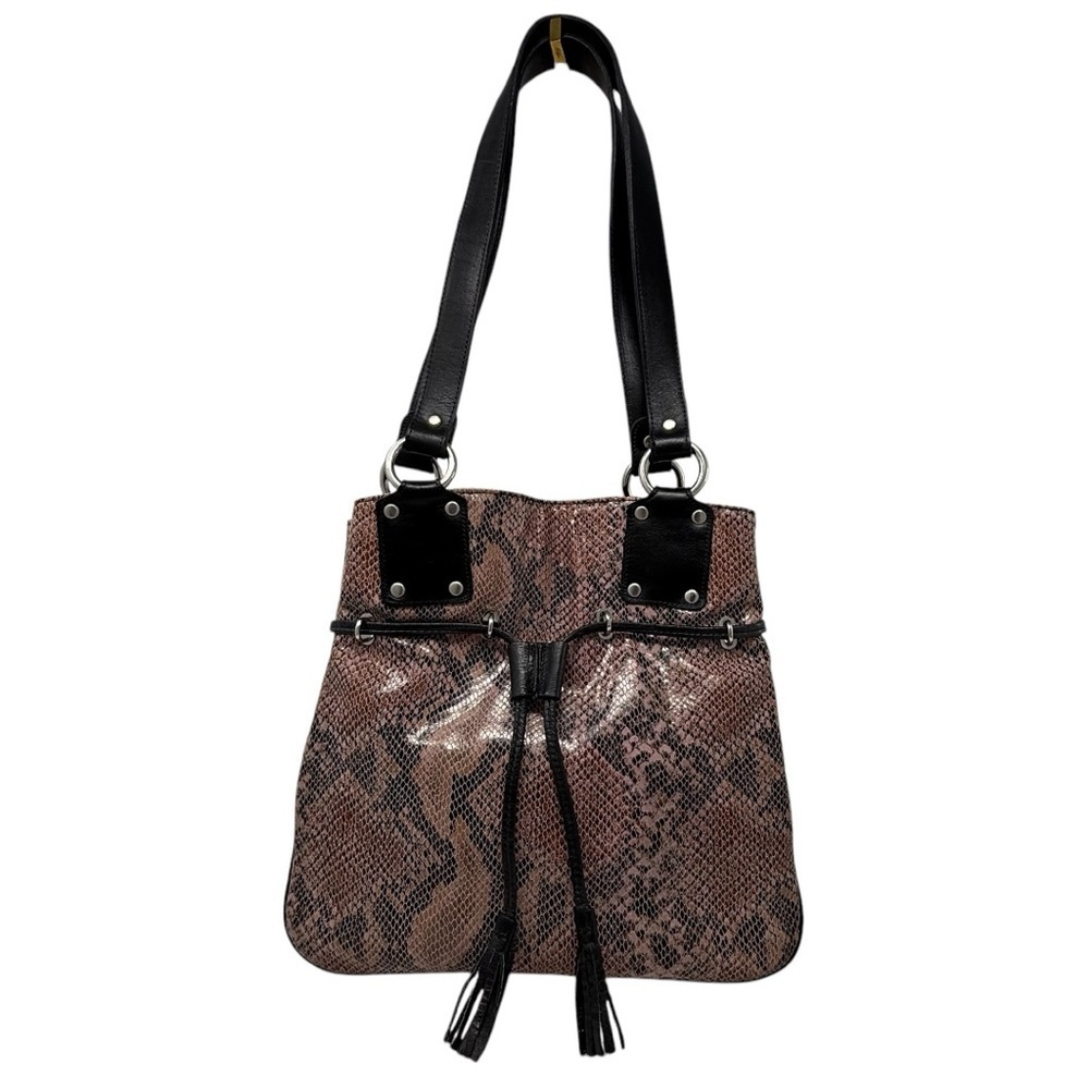 Sharif Studio made in the USA Genuine leather drawstring snake skin handbag
